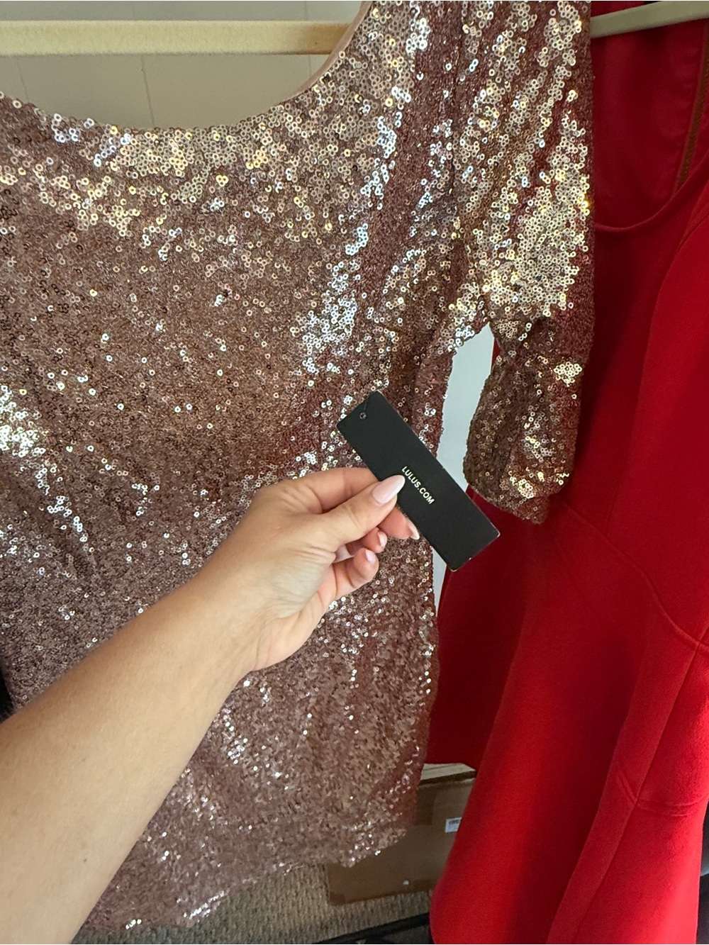 Lulu's NWT Small Rose Gold Sequin Mini Dress - Picture 2 of 3